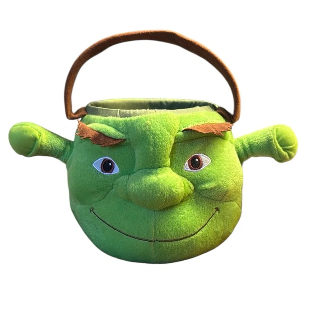 2007 DreamWorks Collectible Shrek Head Plush Easter Halloween Bucket Basket Rare